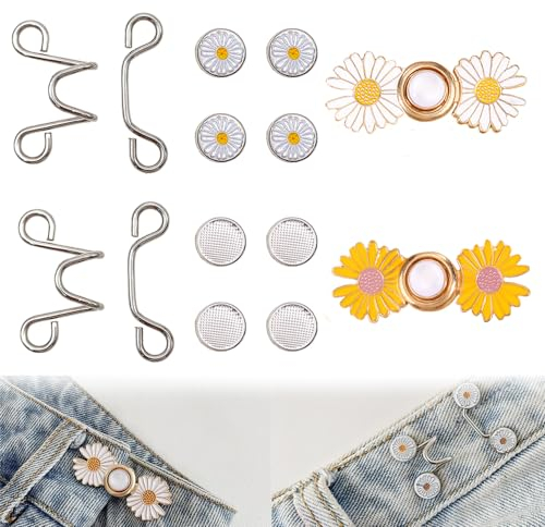 TRKETK 4 Set Stringivita per Pantaloni, Spille per Jeans Nessuna Cucitura Rimovibile Richiesto Pant Bottoni Perni Bottoni per Jeans Regolabili Set di Fibbie senza Chiodi per Jeans Gonne Abbigliamento