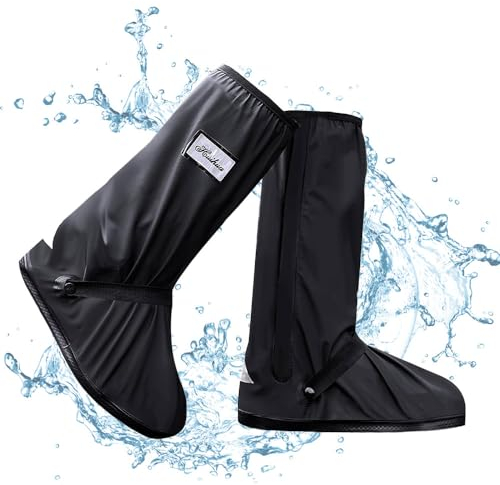 Wasserdicht Überschuhe,Regenschutz Schuhe Wiederverwendbare, für Regen Schnee Outdoor Rutschfester, Wasserdichter Schutz von den Zehen bis zur Wade, für Männer Frauen (Schwarz, XL)