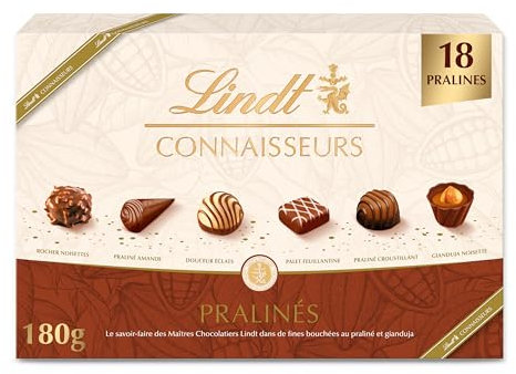 Lindt - Boîte CONNAISSEURS Pralinés - Assortiments de Chocolats au Lait et Noirs - Idéal pour Noël, 180g