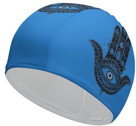 Hamsa Hand - Cuffia da nuoto impermeabile per capelli lunghi e corti, unisex, cuffia da bagno