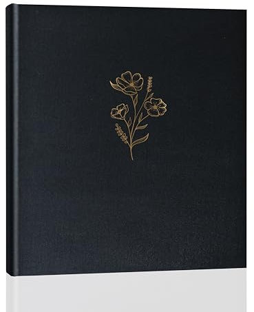 Glodenmemo Fotoalbum zum Einkleben, Fotobuch mit 100 weißen Seiten mit Pergamin Trennblätter, Foto Album mit Leinen Einband, bis zu 500 Bilder, Hochwertiges Papier, 31 x 33 cm (Schwarz)