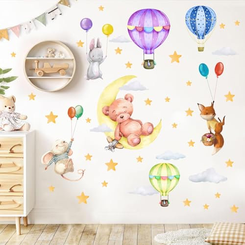 TOARTI Bär Wandtattoo Heißluftballon Wandaufkleber Tiere Ballon Lichtfarbe Babyzimmer Wandsticker Kinderzimmer Schlafzimmer Wanddeko