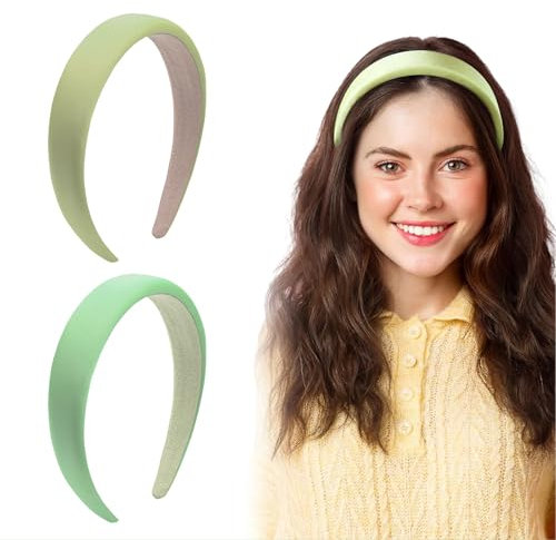 FloralGrace Lot de 2 serre-têtes tressés en velours vert pour femme - Larges - Vintage - Pour le maquillage