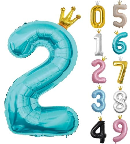 Zahl 2 Luftballon Babyblau, 101cm Riesen Zahlenballon Nummer 0 1 2 3 4 5 6 7 8 9 10 16 18 21 30 40 50 60 70 80 90 100, 40 Groß Folienballons für Hochzeit Jubiläum, Geburtstagsballons Party Dekoration