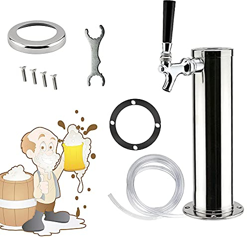 vinnyooc Bierspender, Edelstahl, Bierturm mit einzelnem Wasserhahn, Getränkespender, Biergläser, tragbar, für Bars, Häuser, Hotels, Gastronomie