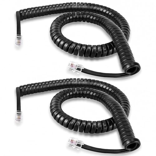 EZYUMM Confezione da 2 cavi telefonici per telefono fisso, 3,5 m, non arrotolati, per telefoni fissi, universali, colore nero