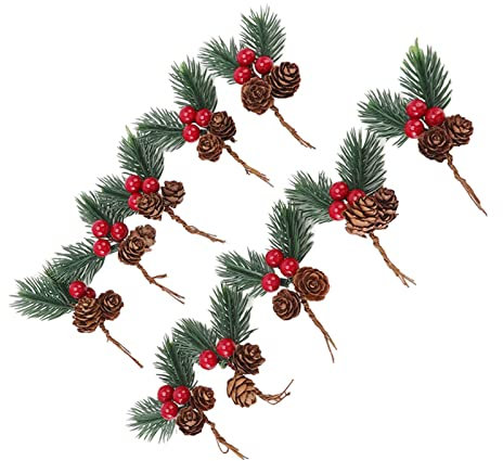 Weihnachtsschmuck-Set mit Tannenzapfen, Rote Beeren und Kiefernnadel-Dekoration für Tisch, Kamin, Büro, Wand und Fenster – Festliche Zierdecoration für Weihnachten