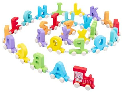 harayaa Holz Alphabet ABC Zug Set, Farbwahrnehmung, Buchstabenerkennung, Bunte Stapelbare Eisenbahnwaggons, Geschenk für Mädchen