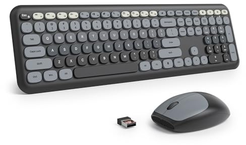 SbocKeeb Tastatur und Maus Kabellos, Retro Bunt Tastatur Funktastatur mit Stille Mouse Amerikanisch QWERTY, Cute Wireless Schreibmaschine Tastaturin in Voller Größe USB 2.4GHz für PC (Gradient Dark)