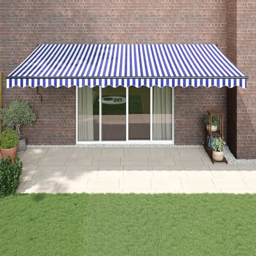 IKAYAA Toldo Retráctil 5 x 3 m, Toldo Enrollable Aluminio y Tela,Toldo Articulado Retractil con Brazo, Toldos Exterior Terraza Enrollable Azul y Negro