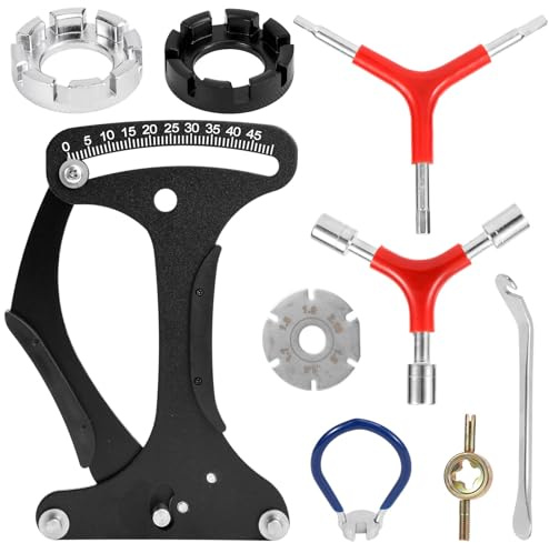 lasuroa 9pcs Bicycle Spokes Wrench Kit, Bicycle Spoke Torque Key Wrench & Tension Meter Gauge Set with Tire Tyre Levers Universal Bike Rim Correct Kit Repair Tools for Wheel Adjustment Maintenance