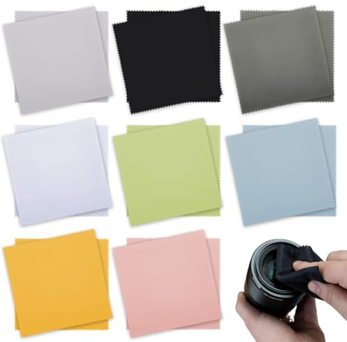MKEAWWU 16 Paños Gamuza Limpia Gafas De Microfibra, 2 Negros, Gris Claro, Gris Oscuro, Azul, Amarillo, Blanco, Verde Y Rosa, 13 Cm X 13 Cm, Para Lentes Y Teléfonos