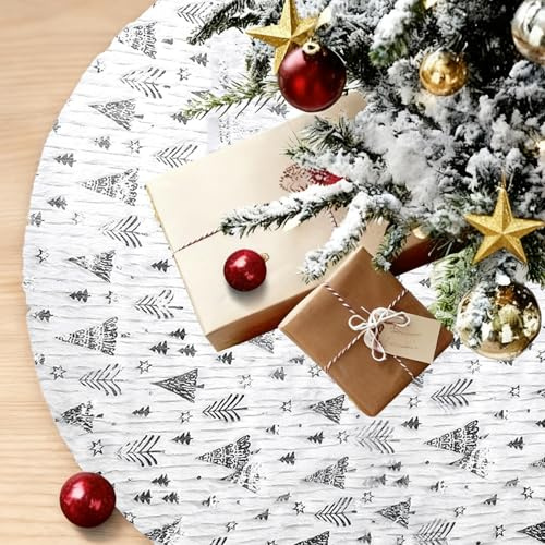 Christbaum Decke, SilverChry Weihnachtsbaum Decke, 122cm/48in Tree Skirt, Rund Tannenbaum-Unterlage, Weihnachtsbaum Tannenbaum Decke, Heißprägeverfahren,Geeignet für Weihnachtsdekoration (Silber)