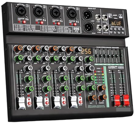 DJ Controller, 4 Channel 256 DSP Effect Mixer Record PC 48V Phantom Power USB Sound Mixers Bluetooth DJ Console Mixing for Karaok