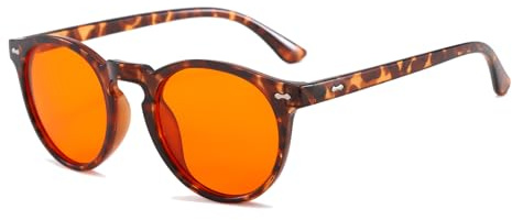 LJCZKA Orange Lens Blue Light Glasses for Better Sleep, Round Computer Glasses Anti Fatigue Retro Shades for Screen Texting Gaming (Leopard)
