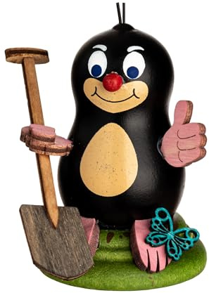 Kuhnert Dekoration/Holzfigur Maulwurf Paul - mit Spaten - handgefertigte kleine Dekofigur - Größe: ca. 6cm - Erzgebirgische Holzkunst - Made in Germany