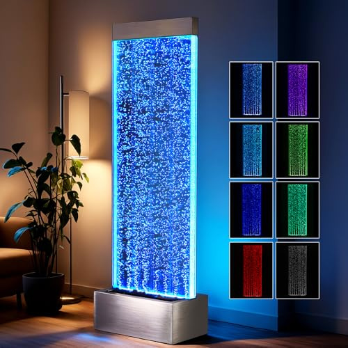 Jocoevol Bubble Wall Waterfall Fountain, Acrylic Indoor Floor Standing Water Wall with Changing LED Color Lights Remote Control, 63.4 x 19, Housewarming, Home Decor (Bubble Wall)