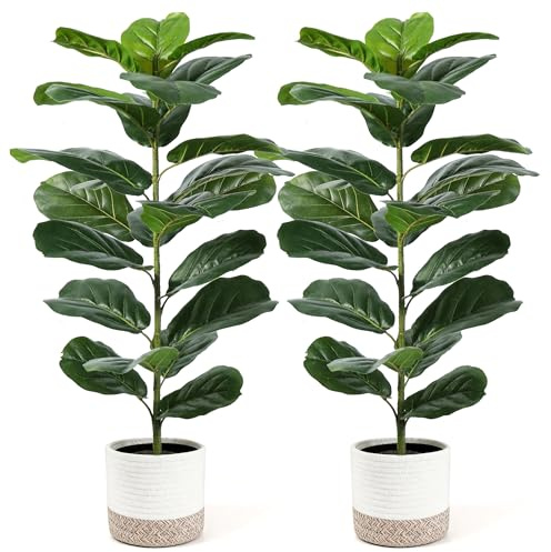 Der Rose 2 Pack 30 Artificial Fiddle Leaf Fig Trees, Mid-Size Faux Plant | Realistic greenery for apartment, living room or office decor; suitable for indoor spaces and covered outdoor styling