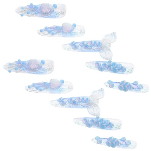 HAMPPLIES Little Mermaid Nail Stickers Ocean Style Jelly Embossed Fish Pattern Long Fake Nails Tips for Summer Reusable