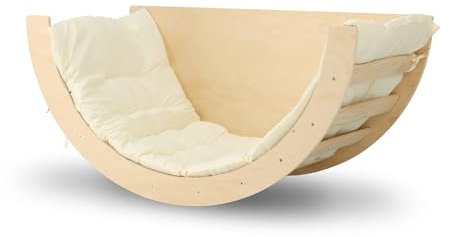 Deryan 2-in-1 Montessori Kletterbogen für Kinder mit Kissen, Indoor Spielplatz 3-8 Jahre, Kletterspielzeug, Motorik-Spielzentrum für Babys, Klimbogen, Kinderspielzeug, Schaukelstuhl (Holz)