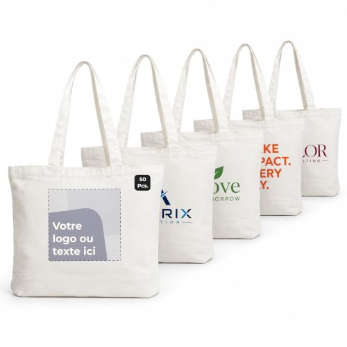 Cimpress Tote Personnalisé, Lot de 1 to 100, Naturel/Noir | Ajoutez votre photo, logo ou texte, impression recto ou recto verso, sac réutilisable pour cadeaux, commerce et événements