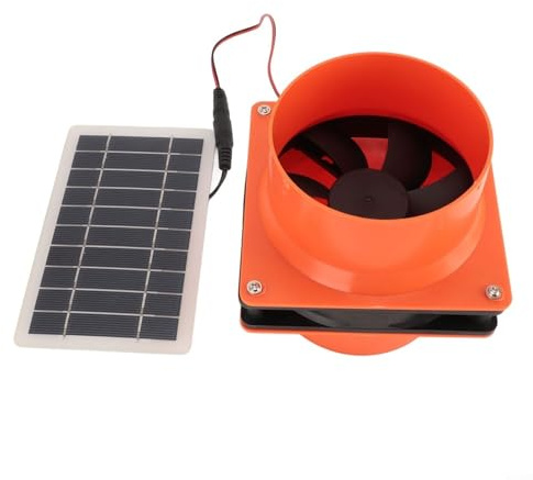 GLFLOW Kit ventola di scarico ad energia solare da 12 V 10 W con pannello ABS, per condotti rotondi in soffitte, serre, camper, barche, nero