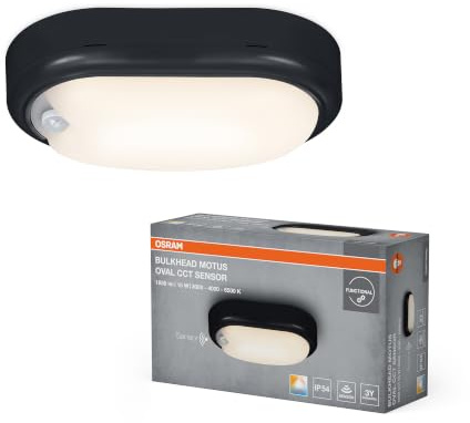 Osram Deckenleuchte Schwarz, 3000 K / 4000 K / 6500 K | LED Bulkhead Motus, Ceiling Luminaire, Schwarz, 25000 h, 1-Pack