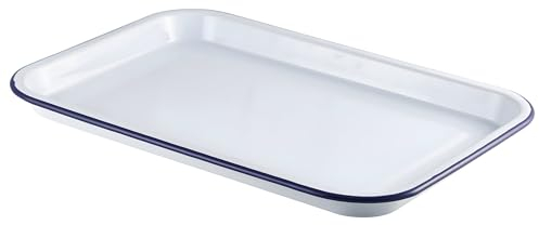 GenWare Enamel Serving Tray White with Blue Rim 38.2cm x 26.4cm, 942938WH, Single