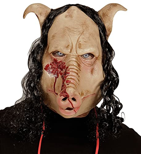 W WIDMANN MILANO Party Fashion 96585 - Maske Schwein aus der Schlachterei, Tiermaske, Horror, Halloween, Karneval, Mottoparty