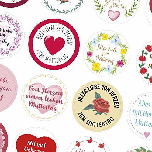 24 moderne Design Etiketten, rund / 24 Etiketten im Mix/Muttertag/Liebe/Herzen/Mama Geschenk/Geschenk-Aufkleber/Sticker/für Firmen