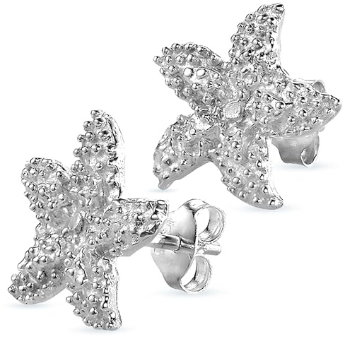 Vinani Ohrstecker Seestern weiße Oberfläche elegant glänzend Sterling Silber 925 Stern Ohrringe 2OSD