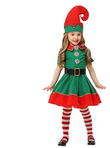 thematys Weihnachtself Kostüm-Set – Zauberhaftes Elfen-Outfit für Damen, Herren & Kinder, Ideal für Weihnachtsfeiern (Weiblich, 150cm bis 160cm)