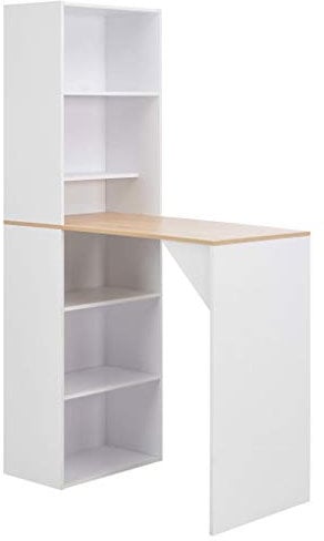 vidaXL Bartisch mit Schrank Bartresen Stehtisch Tisch Tresentisch Bistrotisch Esstisch Küchentheke Frühstückstisch Küchentisch Weiß 115x59x200cm