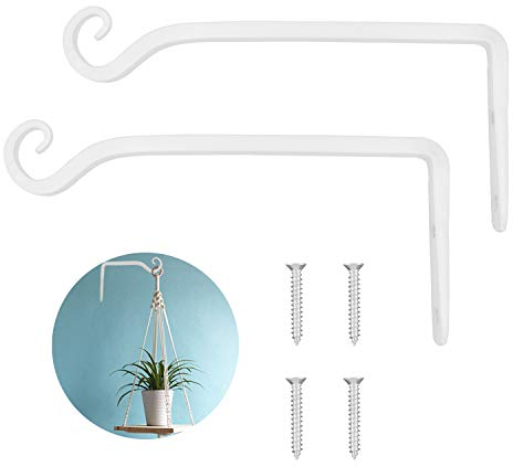 LOOGI Pflanzenhalterung Blumenampelhalter Eisen Wandhaken Blumenampel Wandhalter Haken 25cm zum Aufhängen von Pflanzer Vogelhäuschen Laterne Windspiele Wandleuchter - 2 Stücke Weiß