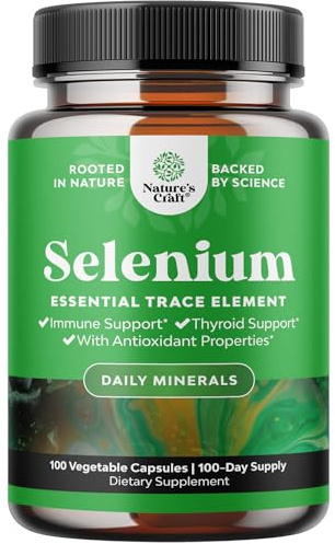Yeast Free Selenium 200mcg Capsules - High Potency Selenium Supplement for Immunity Antioxidant and Thyroid Support Essential Trace Mineral - Vegan Non-GMO Gluten Free & Made in The US - 100 Count