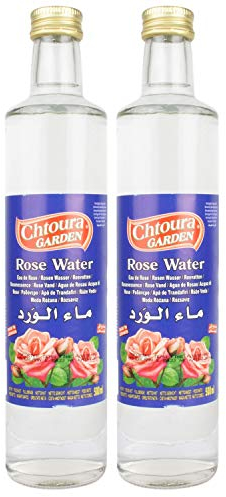 Chtoura Garden - Orientalisches Rosenwasser ideal zum Backen und Kochen - Blütenwasser zur Aromatisierung von Süßspeisen, Backwaren und Getränken im 2er Set á 500 ml Glasflasche