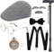 Gionforsy 20er Jahre Kostüm Accessoires Set für Herren 1920s Zubehör Set mit Hut Brille Hosenträger Fliege Taschenuhr Stock Bart für Great Gatsby Party Halloween Karneval Fasching (Hahnentritt)