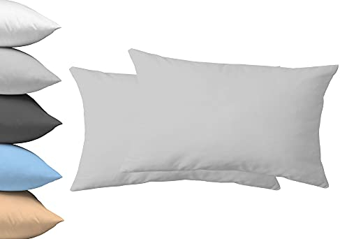 2er Set Kopfkissenbezug 40x80cm, Doppelpack Kissenbezug, Serie Jasmin - kuschelig weich - Silber, 100% Baumwolle