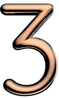 Sweet by Ultion Rose Gold Door Numbers '3' - 3.5inch height - Self Adhering, No Drilling or Screwing Required