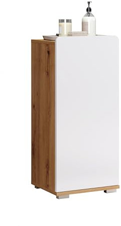 trendteam smart living - Ciara - Kommode - Weiß Hochglanz/Eiche - Standschrank mit griffloser Tür - (BxHxT) 37 x 82 x 31 cm - mit verstellbarem Einlegeboden - Tür links oder rechts montierbar