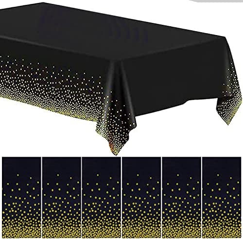 6 Pack Black Table Cloth 54 X 108 Rectangular Table Cover Gold Dot Black Table Cloths Waterproof Parties Tablecloths for Indoor or Outdoor Events, BBQ, Party, Wedding, Graduation, Thanksgiving