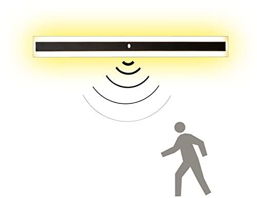VOMI Lampe Wand Schwarz LED Wandleuchte Innen/Aussen mit Bewegungsmelder IP65 Spiegelleuchte Warmes Licht Lang Wandlampe Außen-Leuchte Wandbeleuchtung Lichtleiste Treppen Gärten Terrassen Flur,60cm