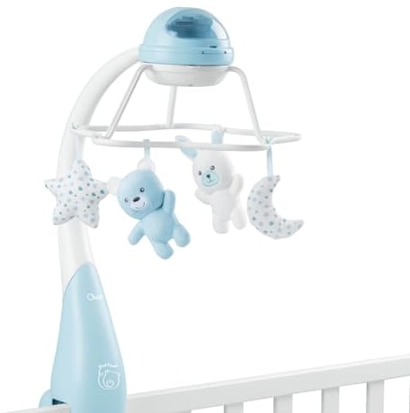 CHICCO First Dreams Rainbow Musical Karussell, 3in1 Neugeborenen Karussell mit beruhigenden Melodien und Regenbogen Projektion, mit 4 weichen Anhängern, kompatibel mit Next2Me Wiegen, 0 Monate +, Blau