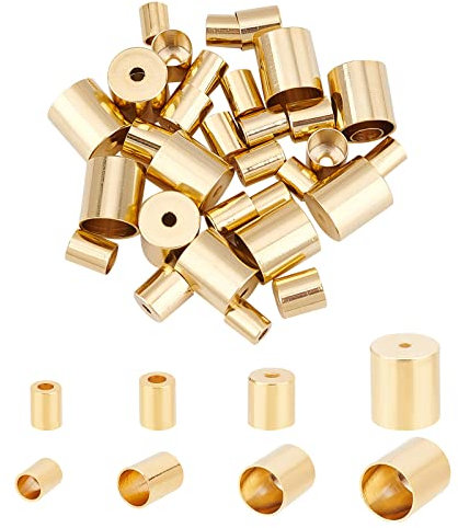 CREATCABIN 40 Stück 4 Größen 24K Vergoldetes Messing Kabelenden Metall Endkappen 3mm 4mm 5mm 7mm Für DIY Schmuckherstellung Armband Halskette Leder Terminatoren Endkappen