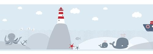 Profhome Kids Wallpaper Border 403761-GU self-Adhesive Border Grey red Blue White 0.155 m x 5.00 m / 0.775 sqm