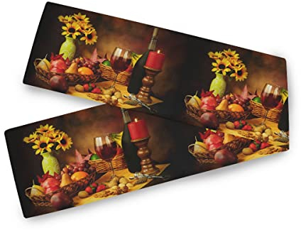 Schöne Rotweinfrüchte und Nüsse mit dramatischer Beleuchtung, Küchentisch-Banner, doppelseitiger Druck, verschleißfest, Esszimmer-Tischdecke, Hochzeit, Party, Weihnachten, Feiertage,