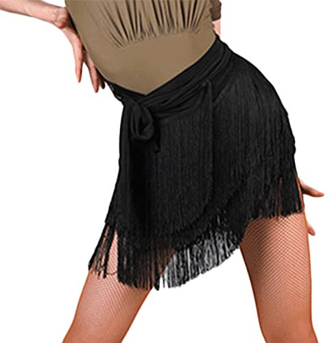 FEOYA Damen Tanzröcke Ballsaal Latein Tanzkleid Fransen Quastenrock Tanzpraxis Leistung Hüfttuch Beliebte Requisite für Latein Tanz Gesellschaftstanz Tango Salsa Samba Rumba Schwarz Einheitsgröße