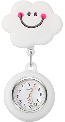 Générique Generic Montre D' Clip- sur Montre de Poche Silicone Fob - Badge Rétractable avec Dessin Animé Revers pour Infirmières Médecins- Blanc