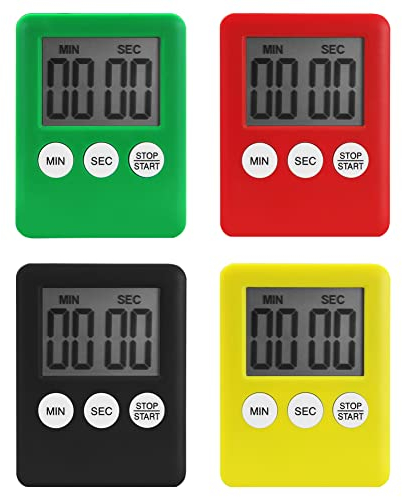 Minuterie de cuisine 4 pièces, compte à rebours numérique, 4 couleurs, minuteur magnétique, réveil pour cuisine, salle de classe, salle de sport, nettoyage des dents pour enfants