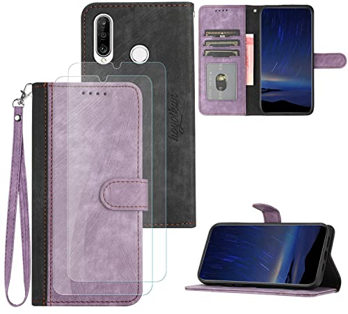 Hoyoikun Flip Custodia in Pelle PU Premium per Huawei P30 Lite+(2 Pezzi Vetro Temperato).Custodia Sottile in Pelle per Telefono,Premium PU/TPU,Supporto Stand,Chiusura Magnetica viola-viola